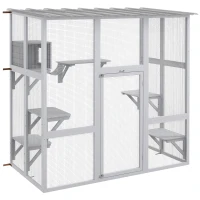 PawHut Catio Outdoor Cat Enclosure, Window Box Wooden Cat House with Bridge Platforms, White(m-12)