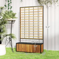 Outsunny Wooden Raised Garden Bed with Trellis, Removable Pots for Backyard, Patio, Balcony, 29" x 11" x 52", Teak(m-3)