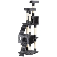 PawHut 68-inch Multi-Level Cat Scratching Tree Kitty Activity Center Post Tower Condo Pet Furniture w/ Toy Grey(m-12)