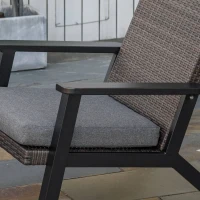 Outsunny 4 Pieces Patio Furniture Set, All Aluminum Frame Outdoor Sofa Set PE Rattan Sofa with 2 Cushioned Sofas, 1 Loveseat and Coffee Table with Tempered Glass Top for Garden, Backyard, Black, Grey(m-13)