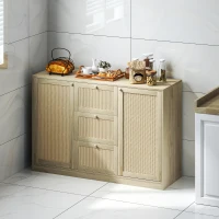 HOMCOM Boho Sideboard Buffet Cabinet, Kitchen Coffee Bar Cabinet with 3 Drawers, 2 Adjustable Shelves and 4 Racks, Natural(m-8)