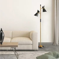 Axis Brassed Gold Floor Lamp with 4-Way Switch, Double Spots, Metal Base, 22" L x 10" W x 62" H, Black+Gold(m-1)