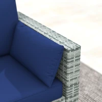 Outsunny 3-Seater Outdoor Sofa with Cushions, PE Rattan Conversation Patio Couch with Pillows for Garden, Poolside, Dark Blue(m-9)