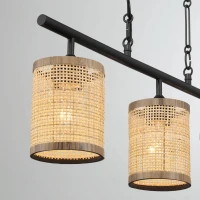 Three-Light Island Ceiling Lamp with Rattan Shade, Farmhouse Chain Design, Ideal for Dining Room, Kitchen, 28" L x 5" W x 10" H, Black(m-6)