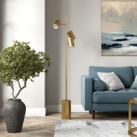 Elegant Brassed Floor Lamp with Triple Spot Design, Rotary Switch, Sleek Metal Block Base, Ideal for Home Decor, 6" L x 18" W x 63" H, Gold