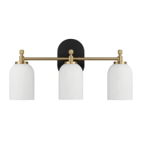 Meadows Three-Light Vanity Bathroom Wall Light with White Frosted Glass, Brushed Gold Finish, 20.5"W × 10.1"H × 5.5"E, Gold+White(m-2)