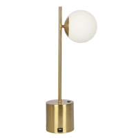 Ethereal Modern Brass Table Lamp with White Glass Globe Shade, Cozy Ambient Lighting, 6" L x 9" W x 22.0" H, Gold+White