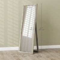 HOMCOM 58" x 20" Floor Standing Mirror, Full Body Mirror for Bedroom, Living Room, Grey Wood Grain(m-3)