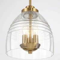 Three Candle Lights Chain Pendant with Clear Glass, Satin Brass Finish, Elegant Lighting Fixture for Home Decor, 10" L x 10" W x 11" H, Clear+Gold(m-5)