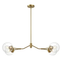 Jewel Four-Light Modern Farmhouse Chandelier with Clear Glass, Ceiling Hanging Light Fixture for Kitchen Island Dining Room, 36" L x 20" W x 8" H, Clear+Gold(m-8)