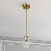 Single Pendant Chain Hanging Light with Clear Glass Shade, Satin Brass Finish, Ideal for Dining Room, Foyer, 5" L x 5" W x 7.5" H, Clear+Gold(m-4)