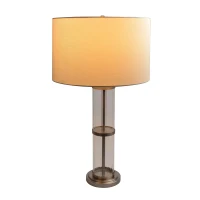 Echo Brushed Nickel Table Lamp with On/Off Switch, Clear Glass Body and Metal Base, 16" L x 16" W x 30" H, Silver+White(m-1)