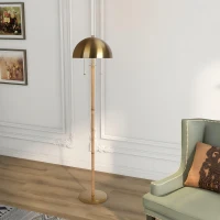 Allure 2-Light Floor Lamp with Double On/Off Pull Chain, Elegant Gold Brass and Natural Rattan Tube, 14" L x 14" W x 57.5" H, Gold(m-4)