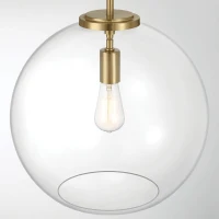 Gleam Single Light Pendant Lamp with Clear Globe Glass, Satin Brass Finish, 15" L x 15" W x 14.5" H, Clear+Gold(m-1)