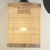 Reef Single Light Wall Sconce with Natural Rattan Shade, Rustic Wicker Wall Light, 5" L x 7" W x 9.5" H, Black+Rattan(m-4)