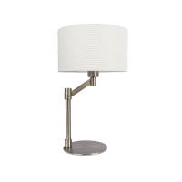 Brushed Nickel Table Lamp with On/Off Switch, Curved Metal Base, Linen Shade, Ideal for Home Decor, 11" L x 11" W x 19" H, Silver+White