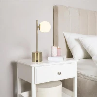 Ethereal Modern Brass Table Lamp with White Glass Globe Shade, Cozy Ambient Lighting, 6" L x 9" W x 22.0" H, Gold+White(m-4)