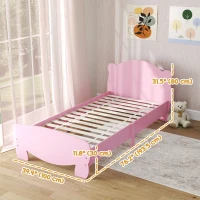 Qaba Twin Bed Frame with Bear Shaped Headboard & Footboard, Slats Support, No Box Spring Needed, for Boys, Girls, Pink(m-3)