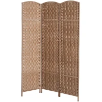 HOMCOM 6ft Folding Room Divider, 3 Panel Wall Partition with Wooden Frame for Bedroom, Home Office, Natural(m-11)