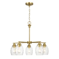 Elegance Five-Light Linear Arm Chandelier with Golden Brass Finish and Clear Water Glass, 24" L x 24" W x 20.5" H, Clear+Gold(m-9)