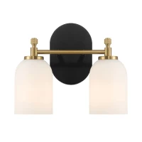 Vortex Two Lights Vanity Wall Sconce with White Frosted Glass, Traditional Style for Over Bathroom Mirror, 10.5" L x 5.5" W x 10" H, Gold+White(m-9)