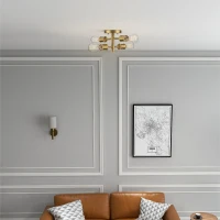 Ephemeral Four-Light Semi Flush Mount Ceiling Pendant for Hallway, Kitchen, Bedroom, Living Room, 11" L x 9" W x 6.5" H, Clear+Gold(m-1)