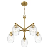 Elegance Five-Light Linear Arm Chandelier with Golden Brass Finish and Clear Water Glass, 24" L x 24" W x 20.5" H, Clear+Gold(m-11)