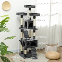PawHut 68-inch Multi-Level Cat Scratching Tree Kitty Activity Center Post Tower Condo Pet Furniture w/ Toy Grey(m-3)