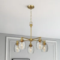 Elegance Five-Light Linear Arm Chandelier with Golden Brass Finish and Clear Water Glass, 24" L x 24" W x 20.5" H, Clear+Gold(m-5)
