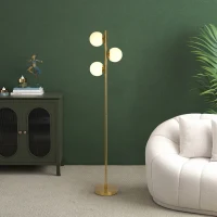 Brilliance Modern Gold Brush Floor Lamp with Opal Glass Shades, Round Metal Base, 14" L x 10" W x 64" H, Clear+Gold(m-1)