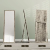 HOMCOM 58" x 20" Floor Standing Mirror, Full Body Mirror for Bedroom, Living Room, Grey Wood Grain(m-4)