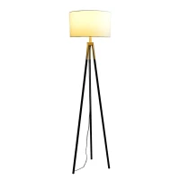 Elegant Brassed Floor Lamp with On/Off Switch, Triple Legs, Fabric Shade, Ideal for Home Decor, 15" L x 15" W x 60" H, Black+White(m-3)