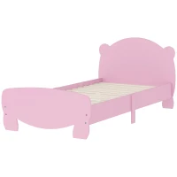 Qaba Twin Bed Frame with Bear Shaped Headboard & Footboard, Slats Support, No Box Spring Needed, for Boys, Girls, Pink(m-2)