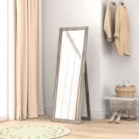 HOMCOM 58" x 20" Floor Standing Mirror, Full Body Mirror for Bedroom, Living Room, Grey Wood Grain(m-10)