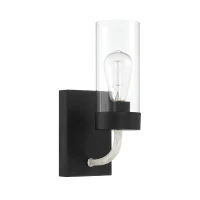 Zephyr Single Light Sconce with Clear Glass, Metal Finish, Modern Elegance 5" L x 6" W x 12" H, Black+Clear(m-2)