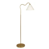 Majestic Brass Ring Base Curved Floor Lamp with Triangle Drum Shade, Elegant Design,19" L x 12" W x 60" H, Gold+White(m-2)
