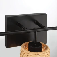 Stylish Three-Light Wall Sconce with Rattan Shade, Metal Finish, Bathroom Lighting Fixture Over Mirror, 6.5" L x 22.5" W x 9.5" H, Black(m-7)