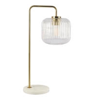Haven Clear Glass Table Lamp with Gold Brush Metal and Marble Base, Button Control, 11.5" L x 8" W x 23" H, Gold+White
