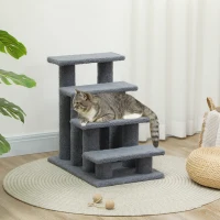 PawHut 4-Step Multi-Level Carpeted Cat Scratching Post Pet Stairs, Grey(m-9)