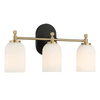 Meadows Three-Light Vanity Bathroom Wall Light with White Frosted Glass, Brushed Gold Finish, 20.5"W × 10.1"H × 5.5"E, Gold+White(m-8)