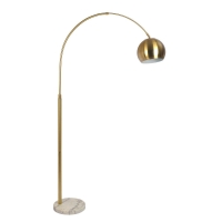 Oasis Long Arm Adjustable Floor Lamp with Round Marble Base, Brass Construction, 38" L x 11" W x 69" H, Gold+White