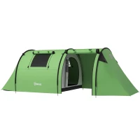 Outsunny 3-4 Person Camping Tent with 2 Rooms, 3000mm Waterproof Portable Family Tent with Carry Bag, Dark Green(m-2)
