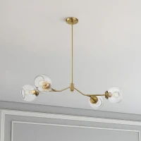 Jewel Four-Light Modern Farmhouse Chandelier with Clear Glass, Ceiling Hanging Light Fixture for Kitchen Island Dining Room, 36" L x 20" W x 8" H, Clear+Gold(m-6)