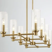 Willow 8-Light Island Pendant Lamp with Clear Ribbed Glass, Satin Brass Finish, 36" L x 15" W x 9" H, Antique Brass+Clear(m-1)