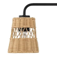 Stylish Three-Light Wall Sconce with Rattan Shade, Metal Finish, Bathroom Lighting Fixture Over Mirror, 6.5" L x 22.5" W x 9.5" H, Black(m-6)