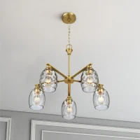 Elegance Five-Light Linear Arm Chandelier with Golden Brass Finish and Clear Water Glass, 24" L x 24" W x 20.5" H, Clear+Gold(m-6)