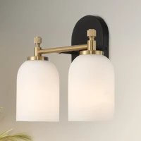 Vortex Two Lights Vanity Wall Sconce with White Frosted Glass, Traditional Style for Over Bathroom Mirror, 10.5" L x 5.5" W x 10" H, Gold+White(m-6)