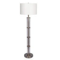 Nimbus Brushed Nickel Floor Lamp with 3-Way Rotary Switch, Clear Glass Body, Metal Base, 18" L x 18" W x 63" H, Silver Gray+White
