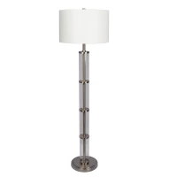 Nimbus Brushed Nickel Floor Lamp with 3-Way Rotary Switch, Clear Glass Body, Metal Base, 18" L x 18" W x 63" H, Silver Gray+White(m-2)