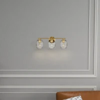 Luxurious Three-Light Vanity Wall Lamp with Clear Glass, Satin Brass Finish, Perfect for Bathroom Decor, 7.5" L x 22" W x 8.5" H, Clear+Gold(m-5)